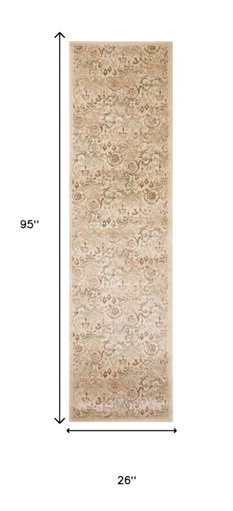 8' X 11' Ivory And Brown Floral Medallion Area Rug