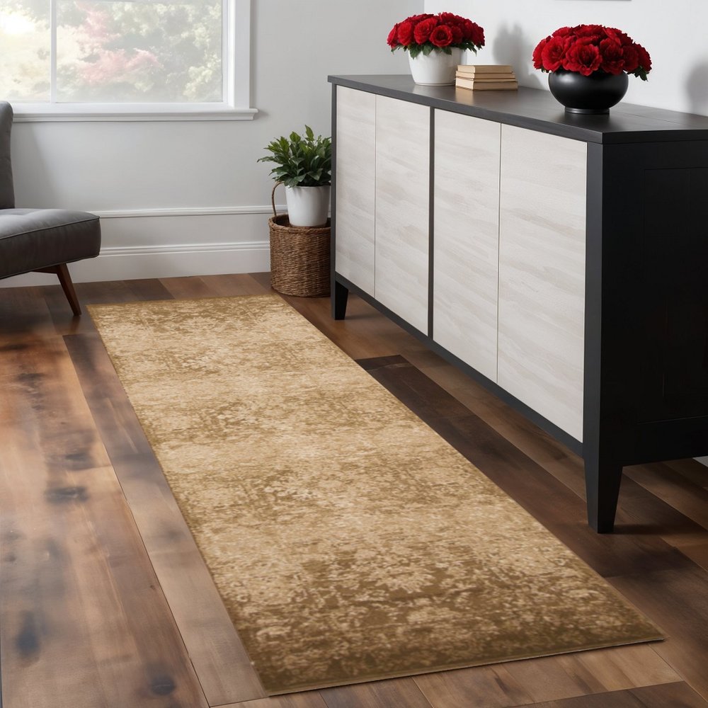 8' Beige And Tan Floral Medallion Distressed Round Rug