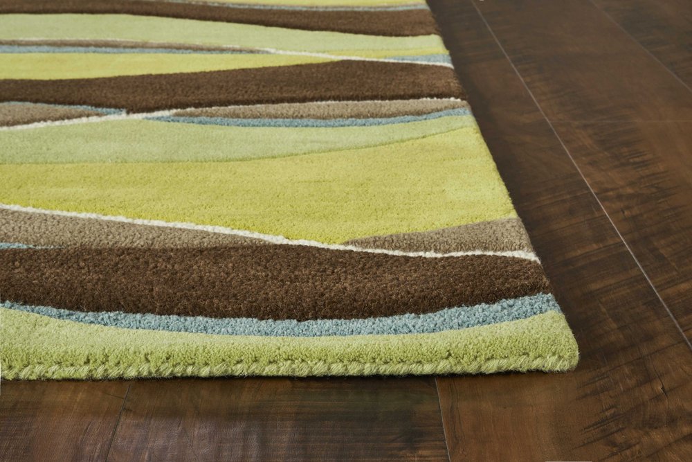 5' X 8' Lime Green Brown And Blue Wool Abstract Hand Tufted Area Rug