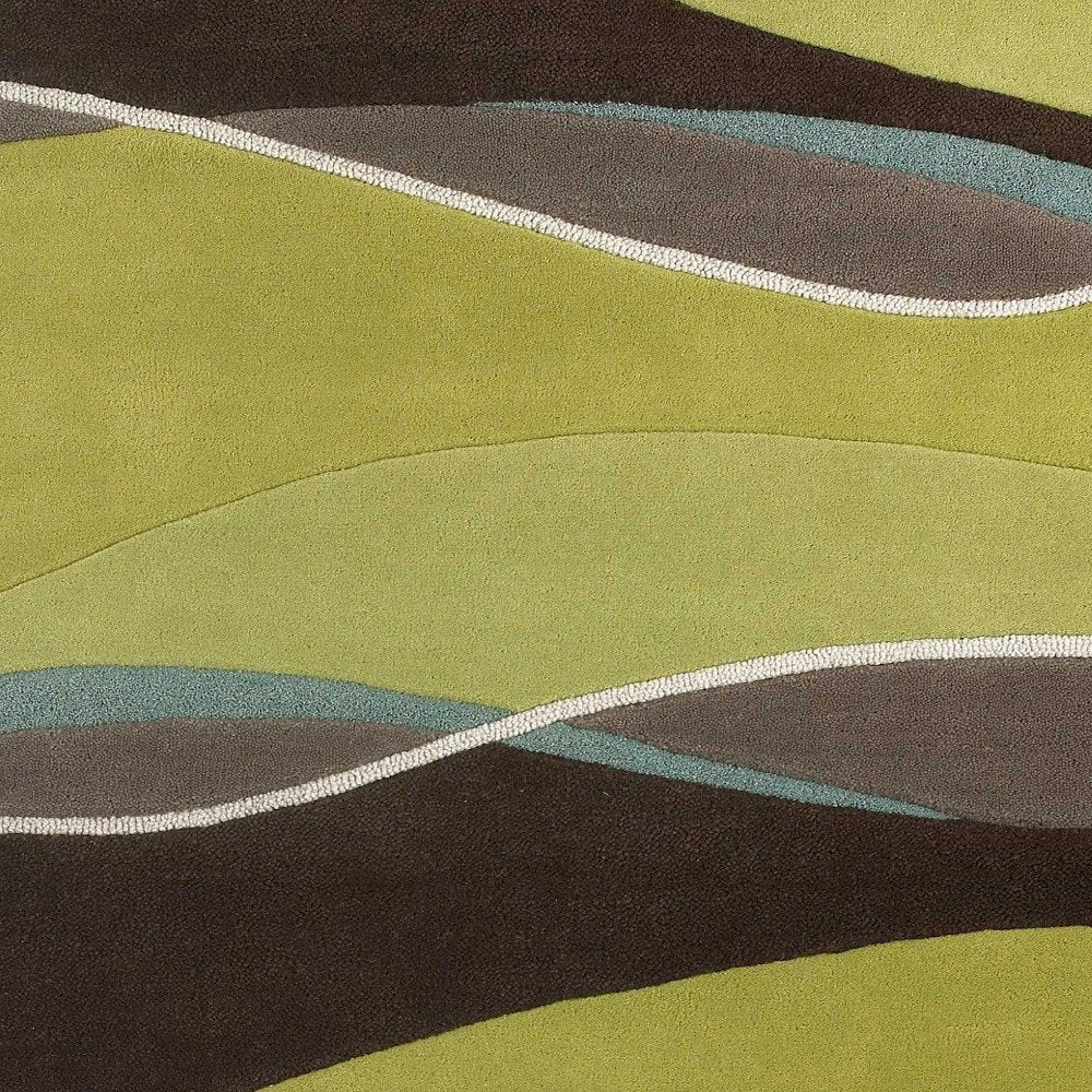 5' X 8' Lime Green Brown And Blue Wool Abstract Hand Tufted Area Rug