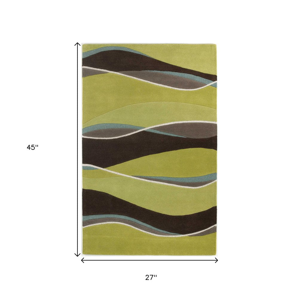 5' X 8' Lime Green Brown And Blue Wool Abstract Hand Tufted Area Rug