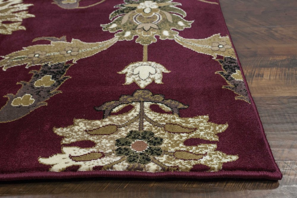 9' X 13' Red Beige And Brown Floral Vines Area Rug