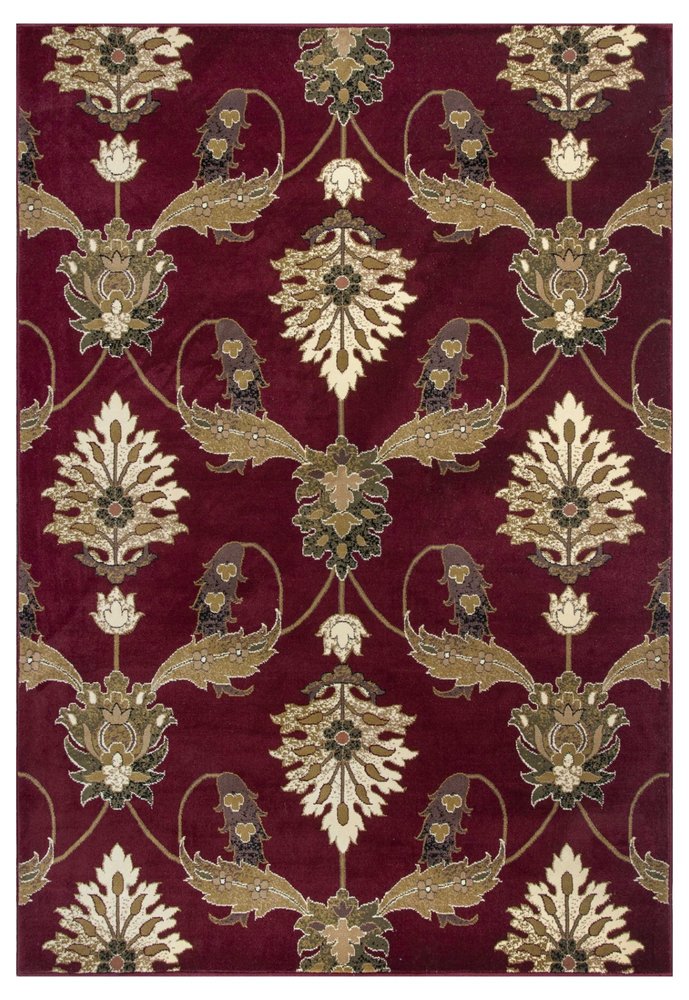 9' X 13' Red Beige And Brown Floral Vines Area Rug