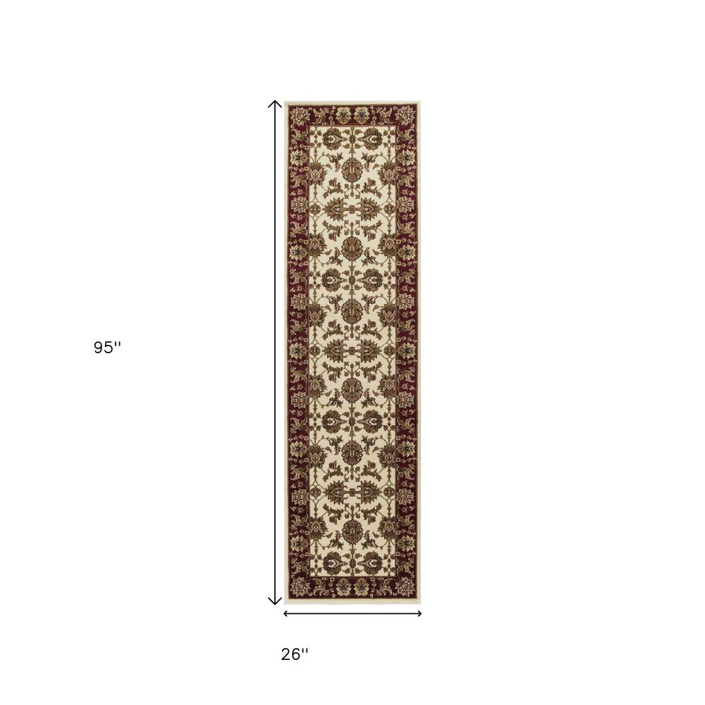 3' X 5' Red Ivory And Brown Floral Medallion Area Rug