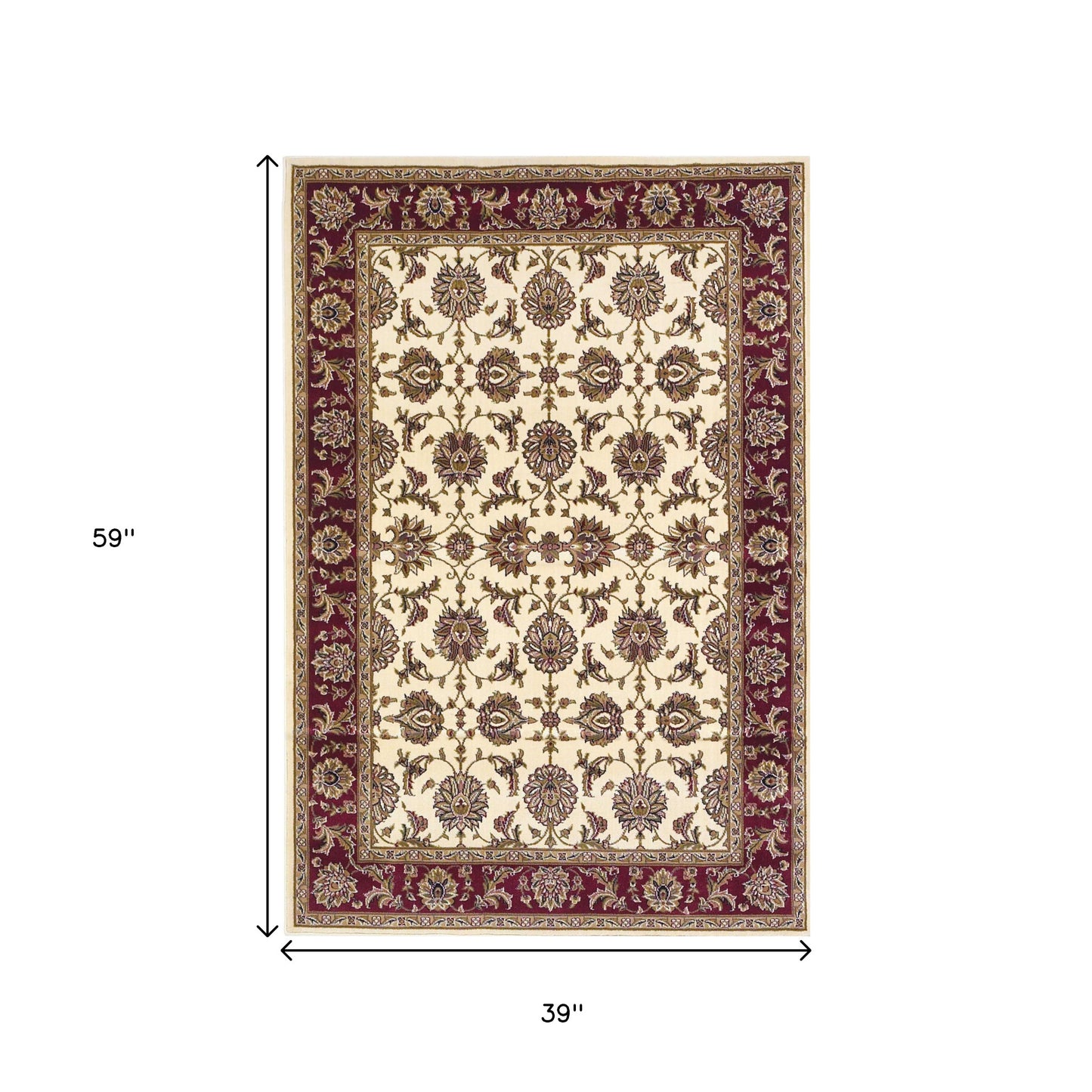 3' X 5' Red Ivory And Brown Floral Medallion Area Rug