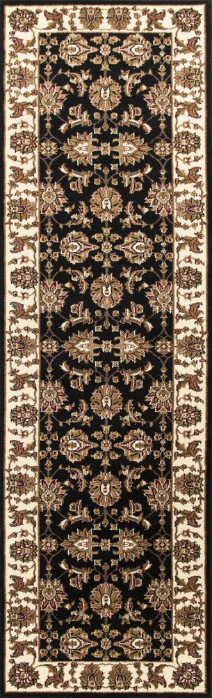 5' X 8' Black Ivory And Brown Floral Medallion Area Rug