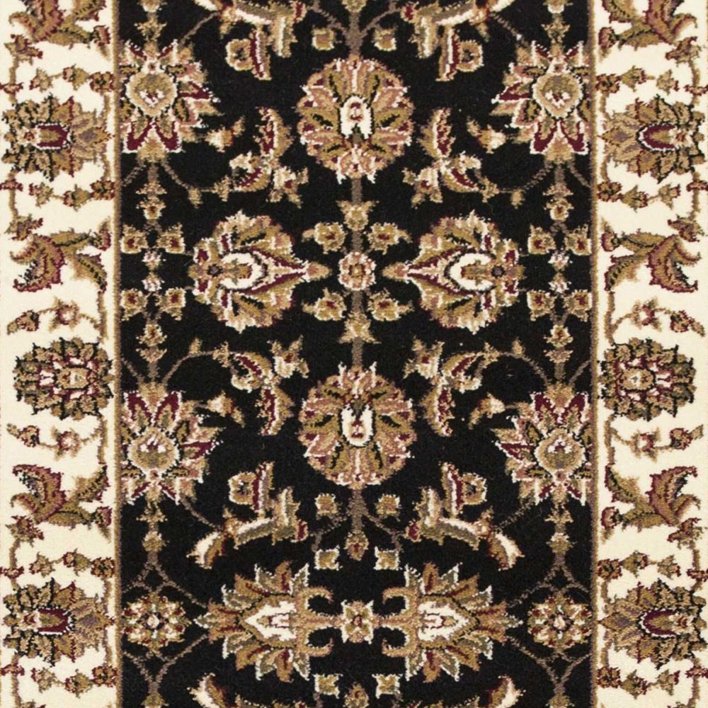 5' X 8' Black Ivory And Brown Floral Medallion Area Rug