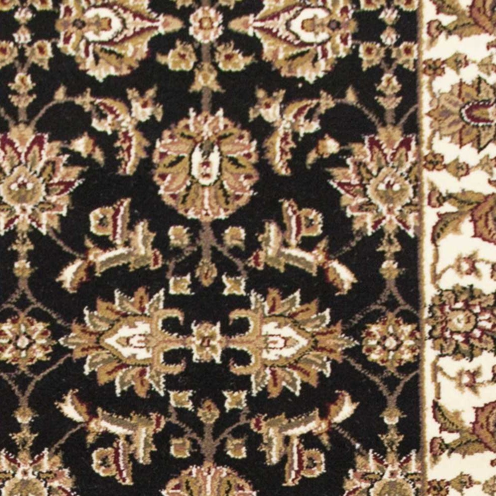5' X 8' Black Ivory And Brown Floral Medallion Area Rug