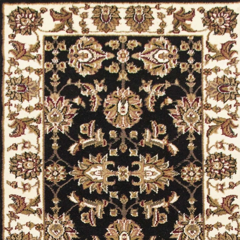 5' X 8' Black Ivory And Brown Floral Medallion Area Rug