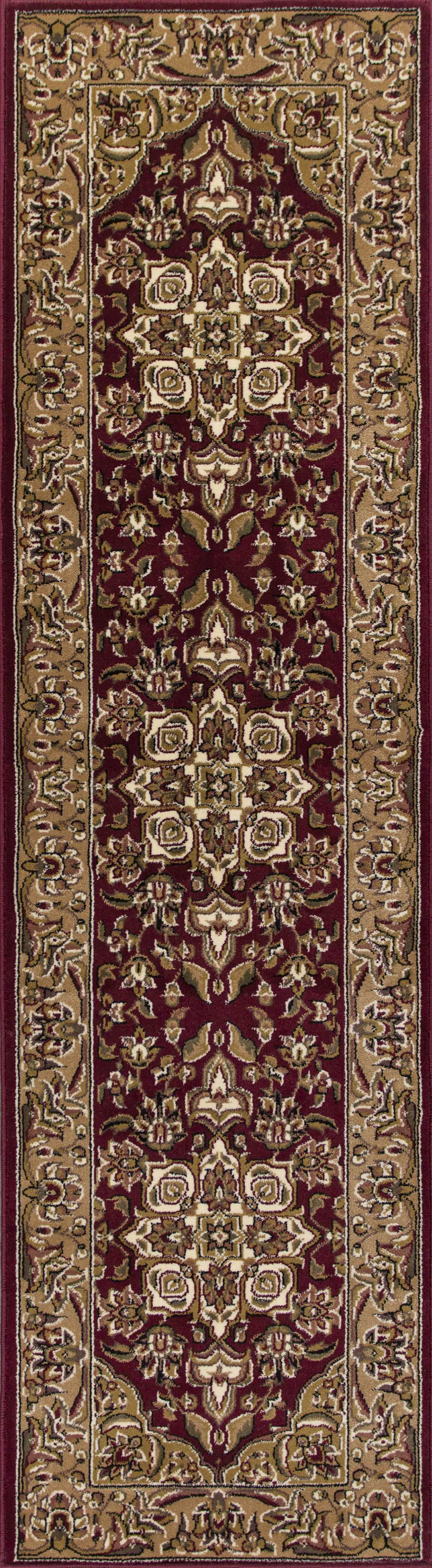 7' Red And Beige Floral Medallion Octagon Rug