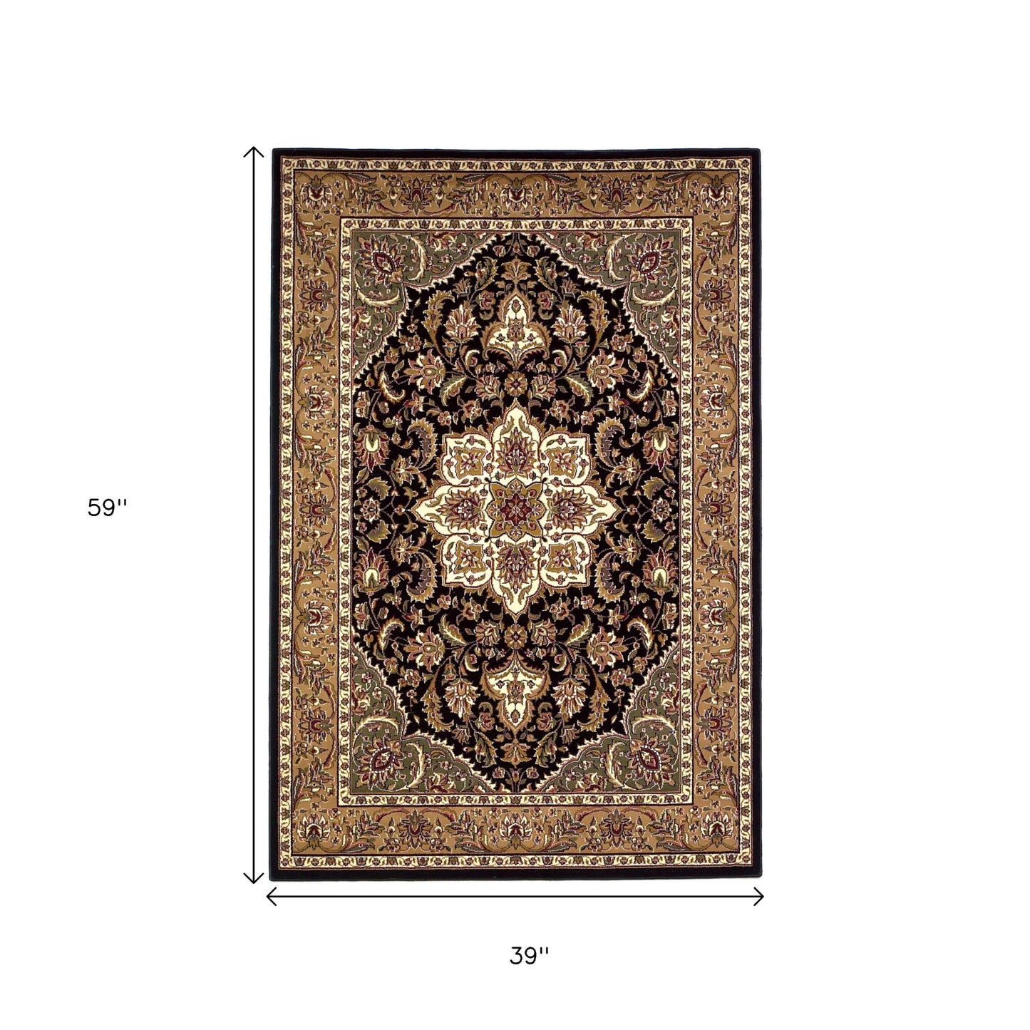 3' X 5' Black And Beige Floral Medallion Area Rug