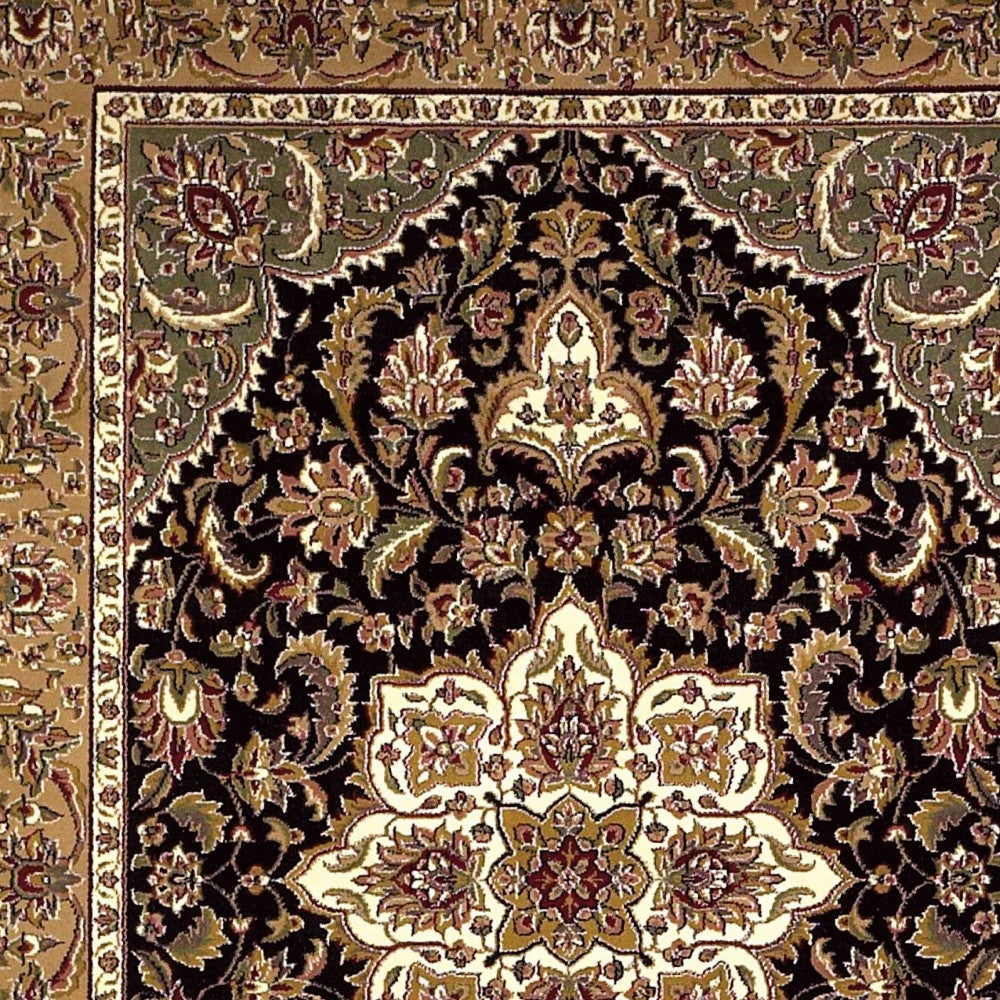 3' X 5' Black And Beige Floral Medallion Area Rug