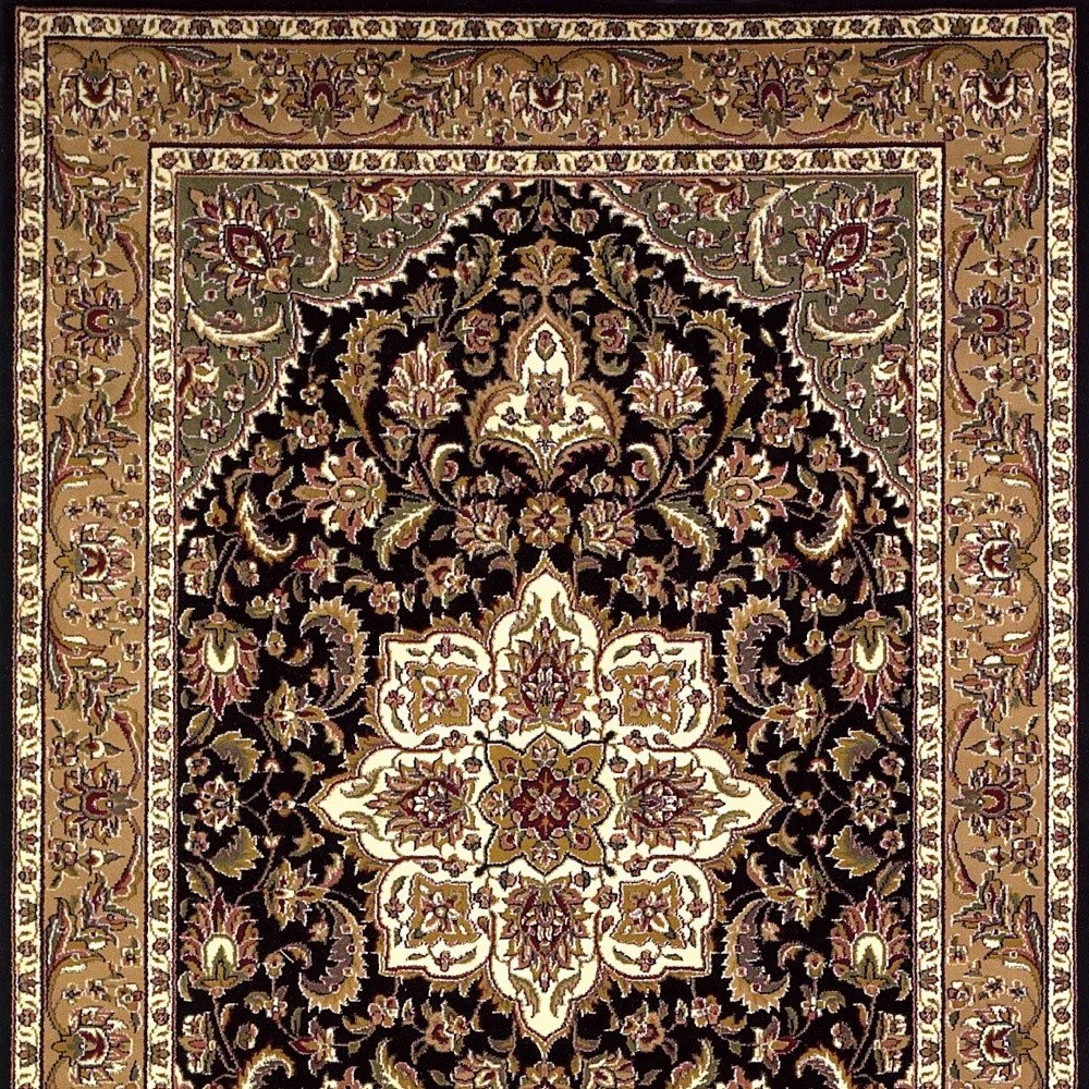 3' X 5' Black And Beige Floral Medallion Area Rug