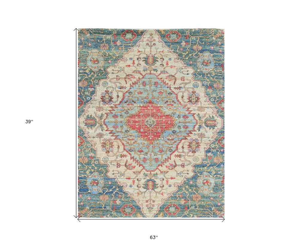 7' X 12' Blue Beige And Brick Red Jute Medallion Handmade Area Rug