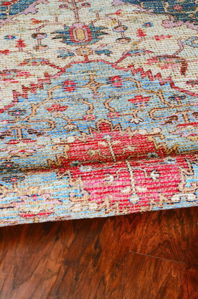 7' X 12' Blue Beige And Brick Red Jute Medallion Handmade Area Rug