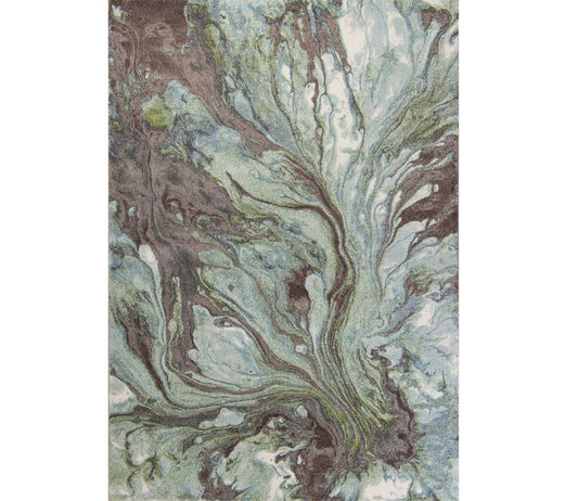 7' X 10' Green And Brown Abstract Area Rug