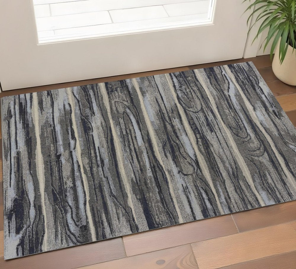 3' X 5' Gray Blue And Black Abstract Area Rug