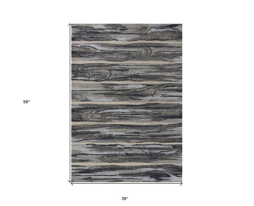 3' X 5' Gray Blue And Black Abstract Area Rug