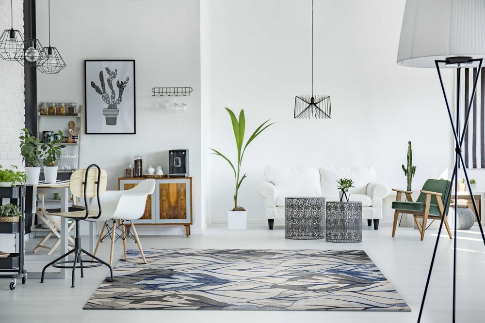 3' X 5' Gray And Navy Blue Botanical Leaves Area Rug