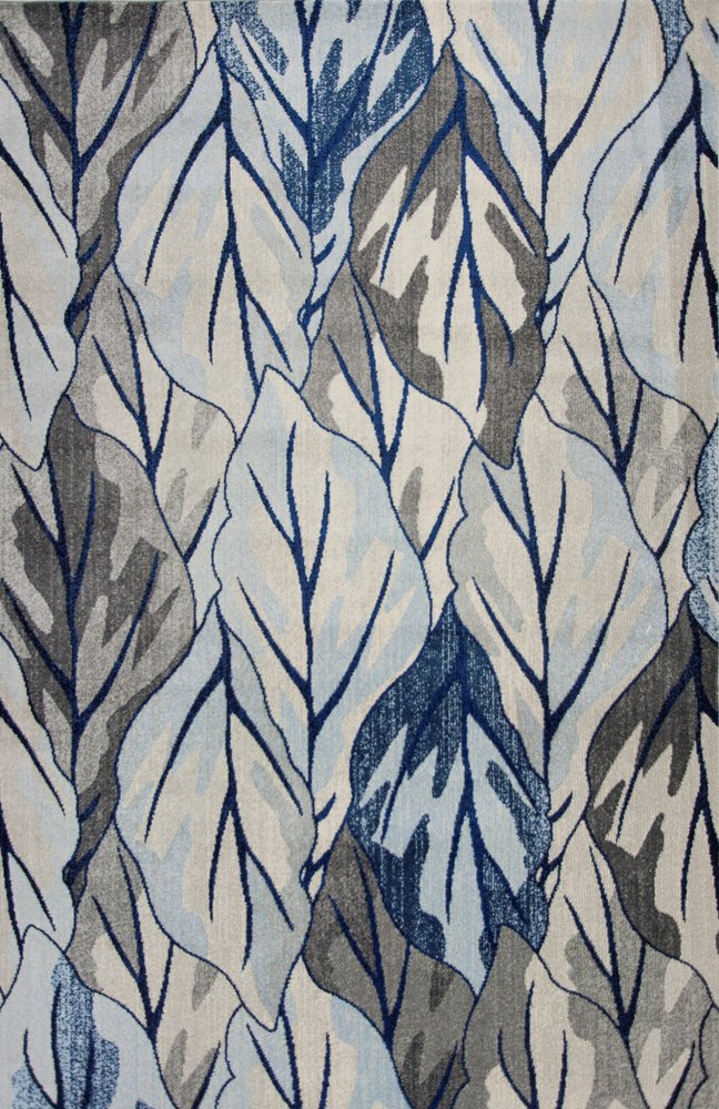 3' X 5' Gray And Navy Blue Botanical Leaves Area Rug