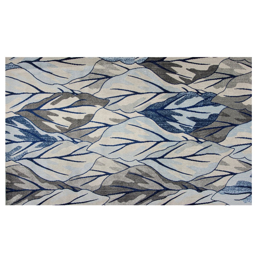 3' X 5' Gray And Navy Blue Botanical Leaves Area Rug
