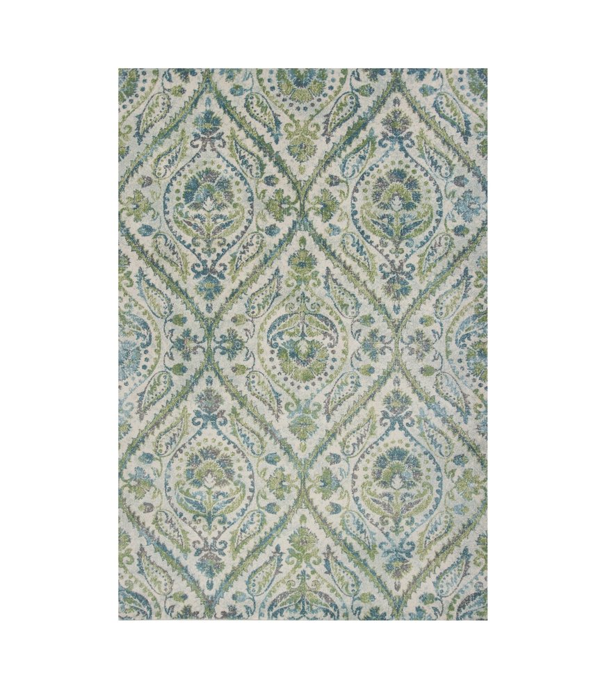 9' X 13' Green Ivory And Teal Medallion Area Rug