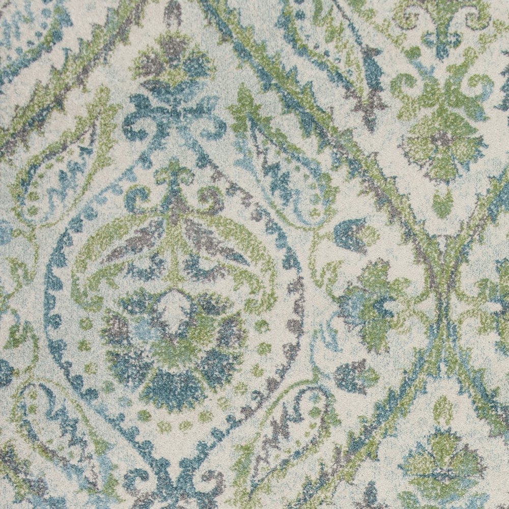 9' X 13' Green Ivory And Teal Medallion Area Rug