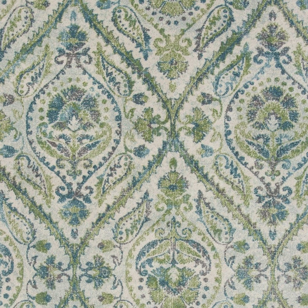 9' X 13' Green Ivory And Teal Medallion Area Rug