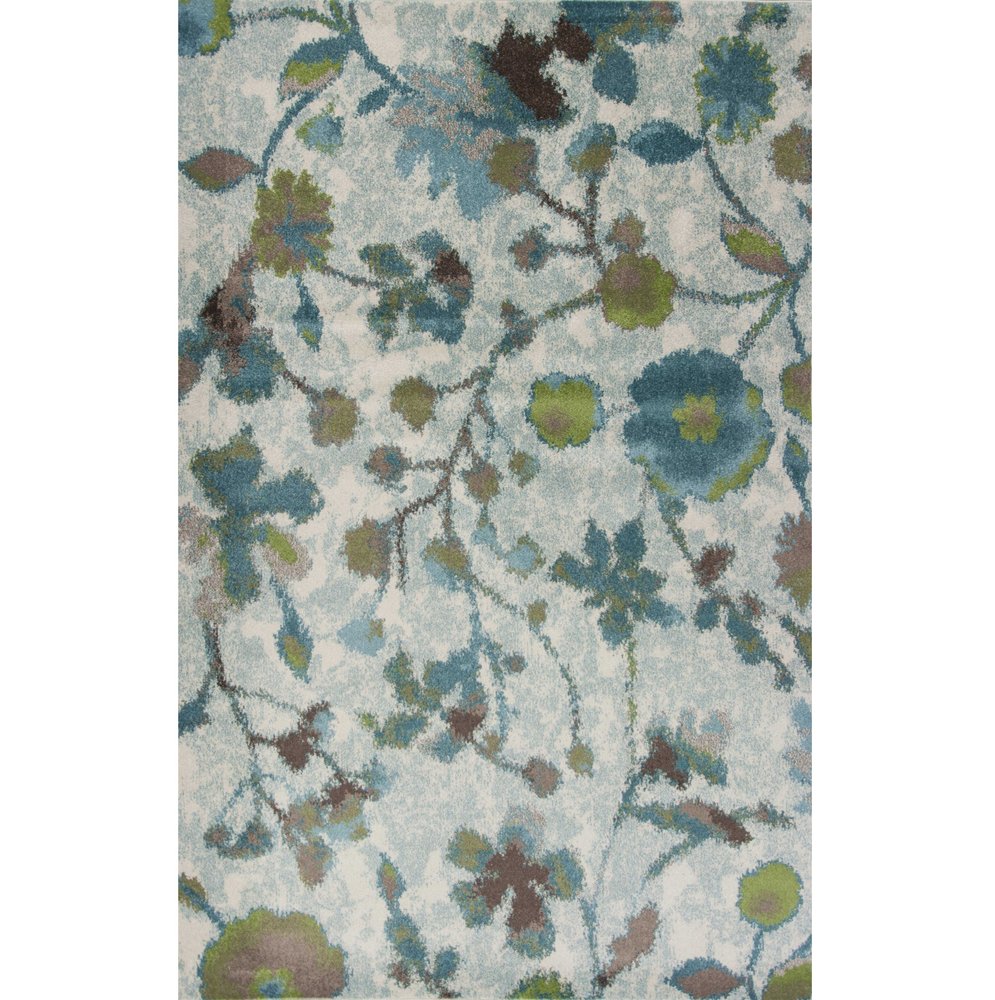 5' X 8' Teal Blue Green And White Floral Vines Area Rug