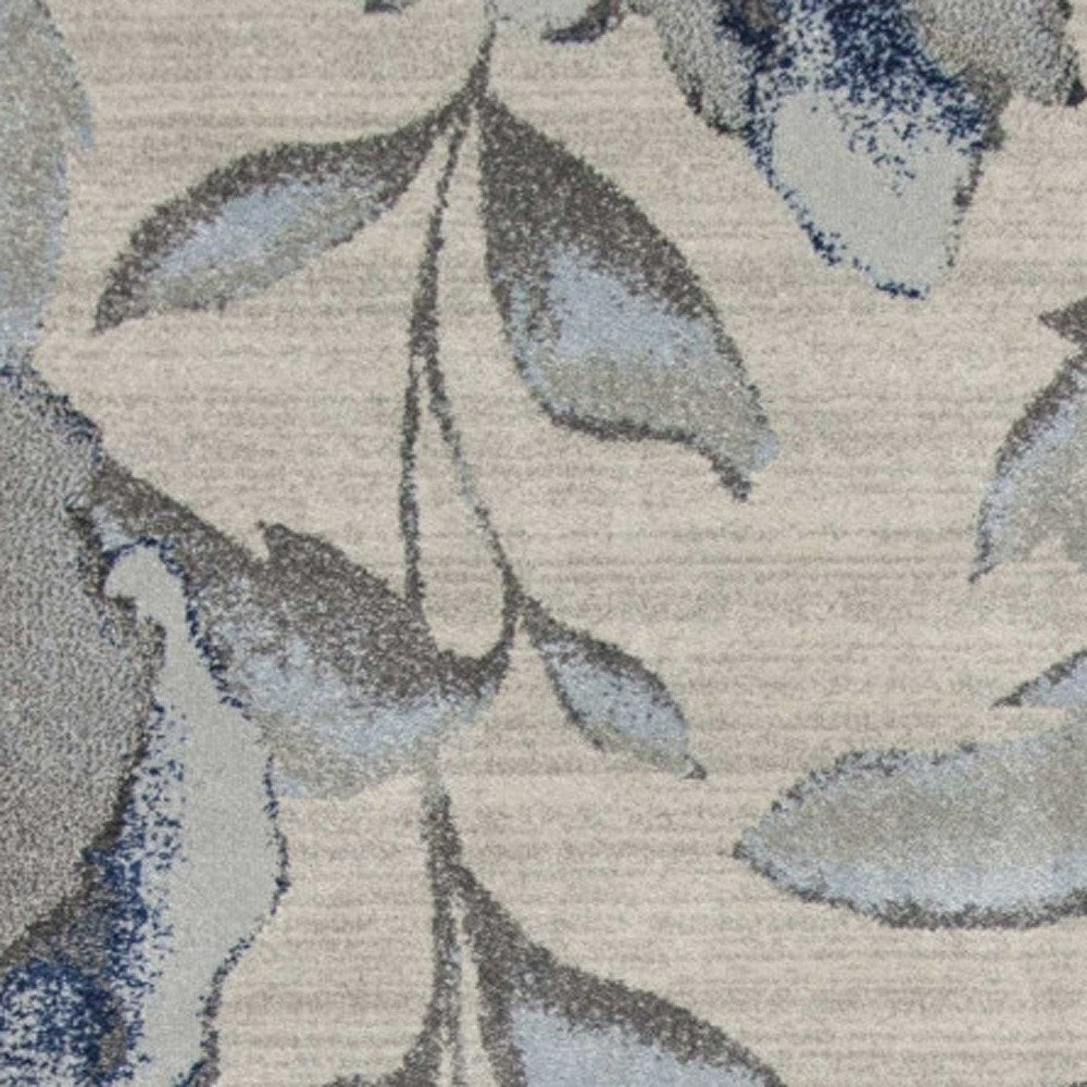 9' X 13' Ivory Blue And Gray Floral Vines Area Rug