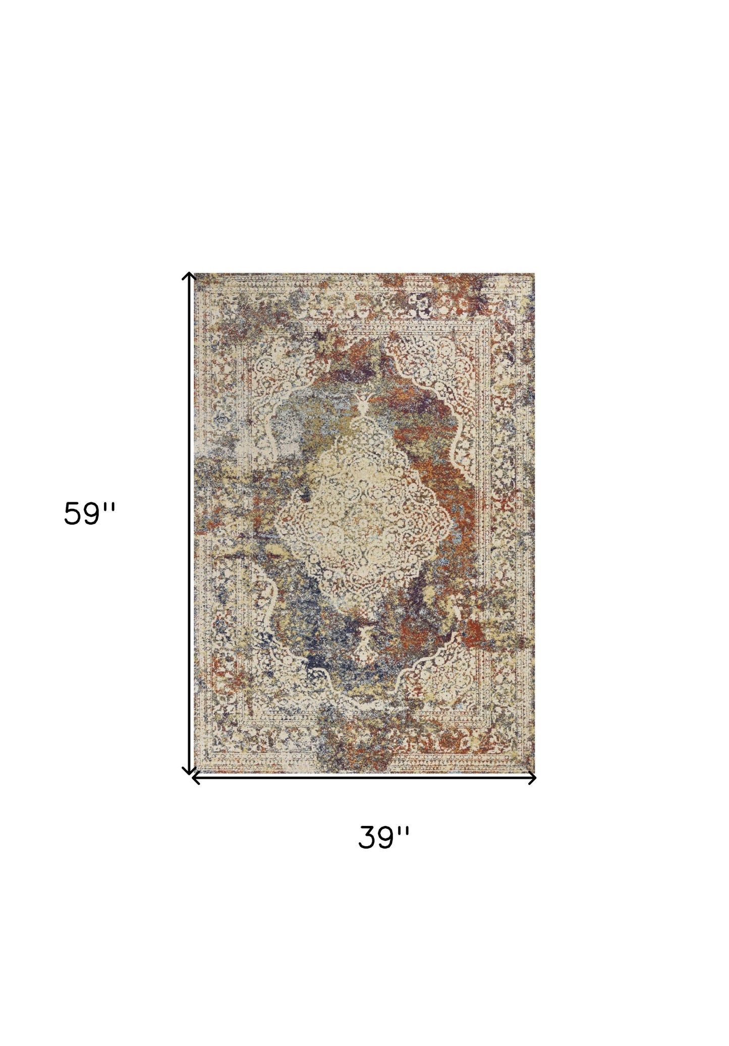 5' X 8' Ivory Blue And Orange Medallion Area Rug