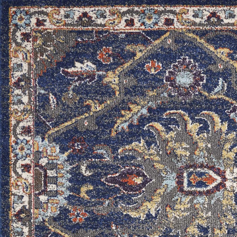 5' X 8' Royal Blue Gold And Gray Medallion Area Rug