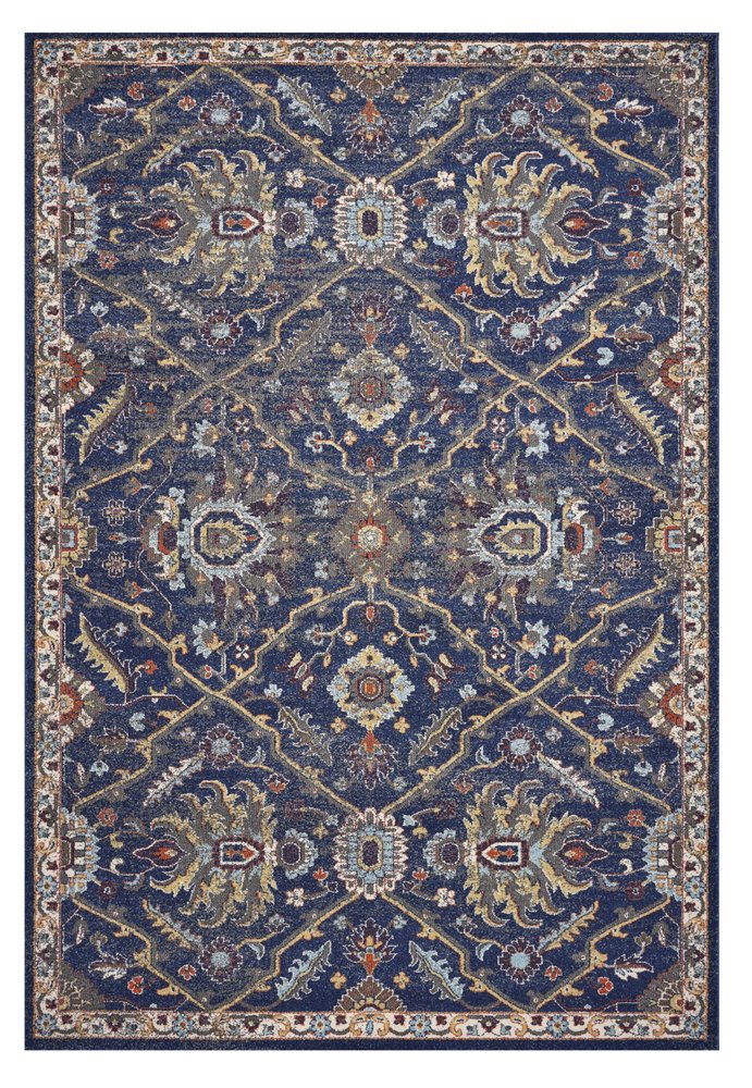 5' X 8' Royal Blue Gold And Gray Medallion Area Rug