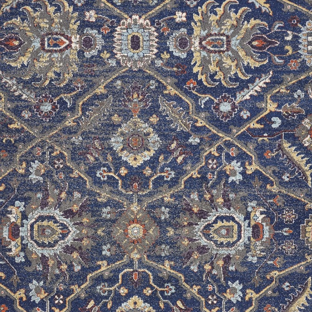 5' X 8' Royal Blue Gold And Gray Medallion Area Rug