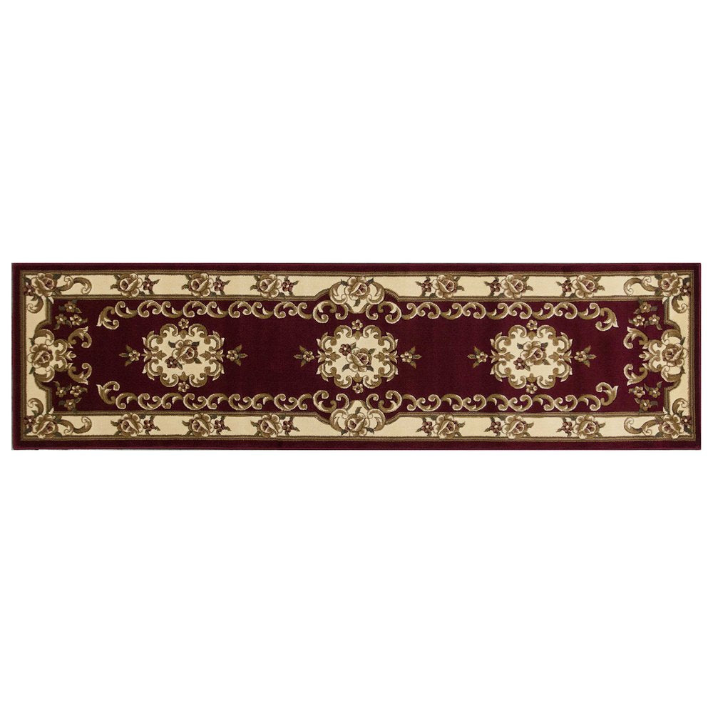 3' X 5' Red and Ivory Floral Border Area Rug