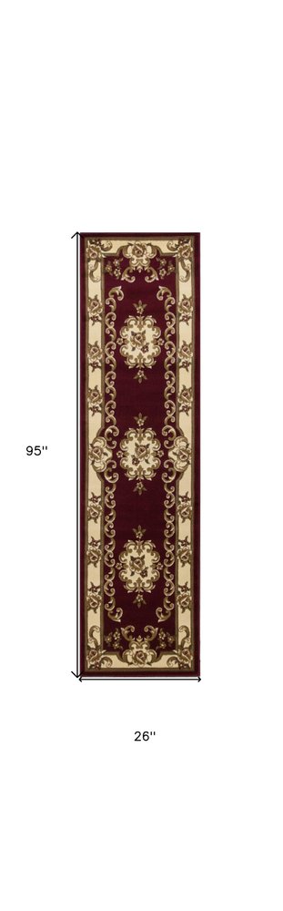 3' X 5' Red and Ivory Floral Border Area Rug