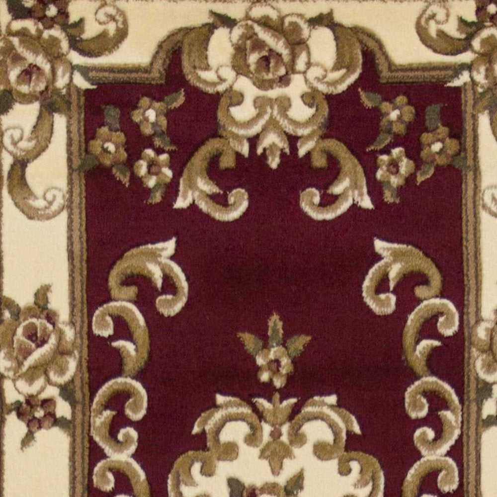 3' X 5' Red and Ivory Floral Border Area Rug
