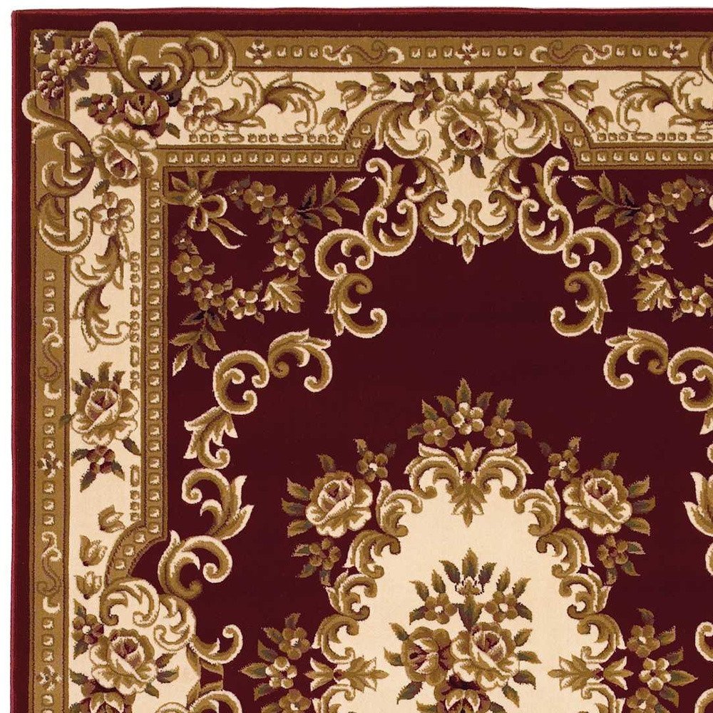 3' X 5' Red and Ivory Floral Border Area Rug