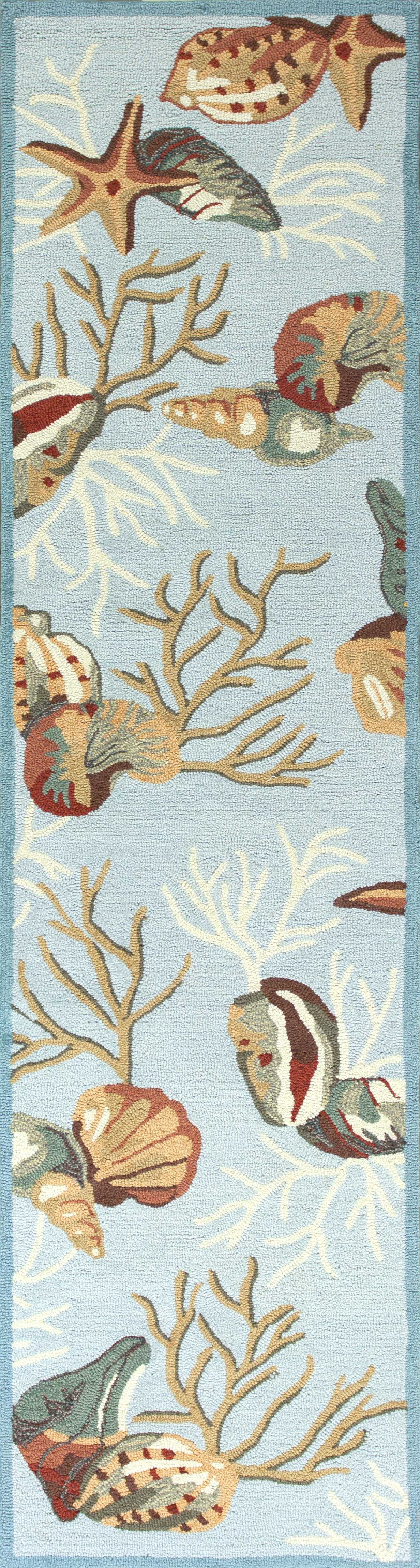 2' X 4' Blue Beige And Green Seashell and Coral Hand Tufted Area Rug