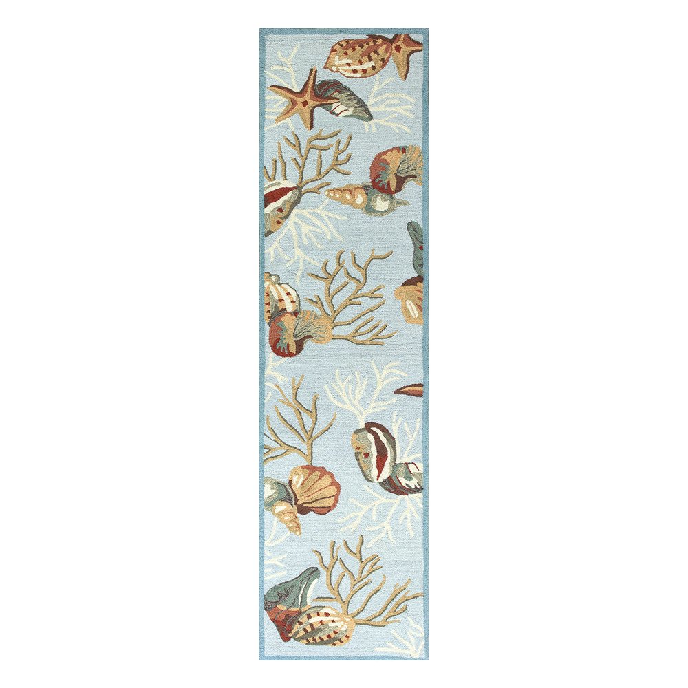 2' X 4' Blue Beige And Green Seashell and Coral Hand Tufted Area Rug