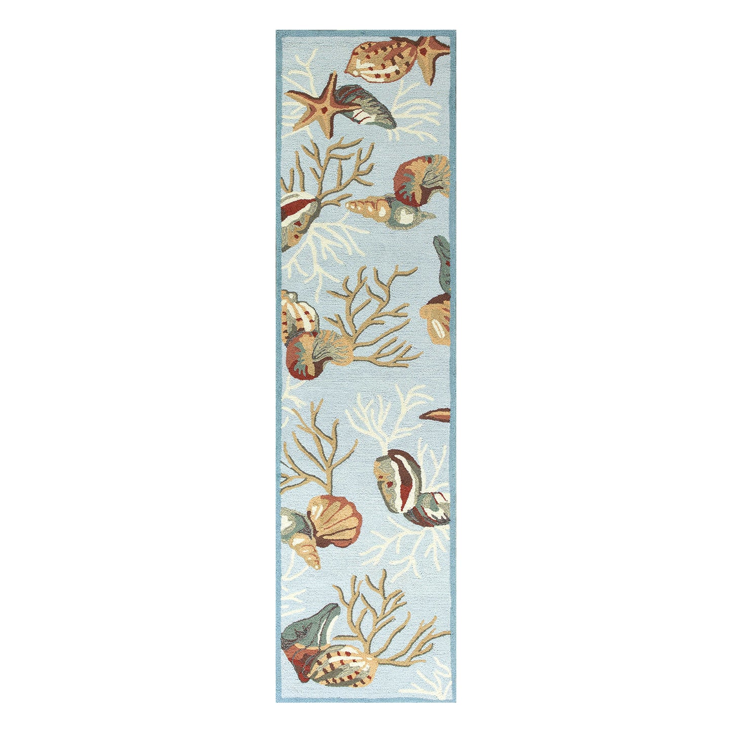 2' X 4' Blue Beige And Green Seashell and Coral Hand Tufted Area Rug