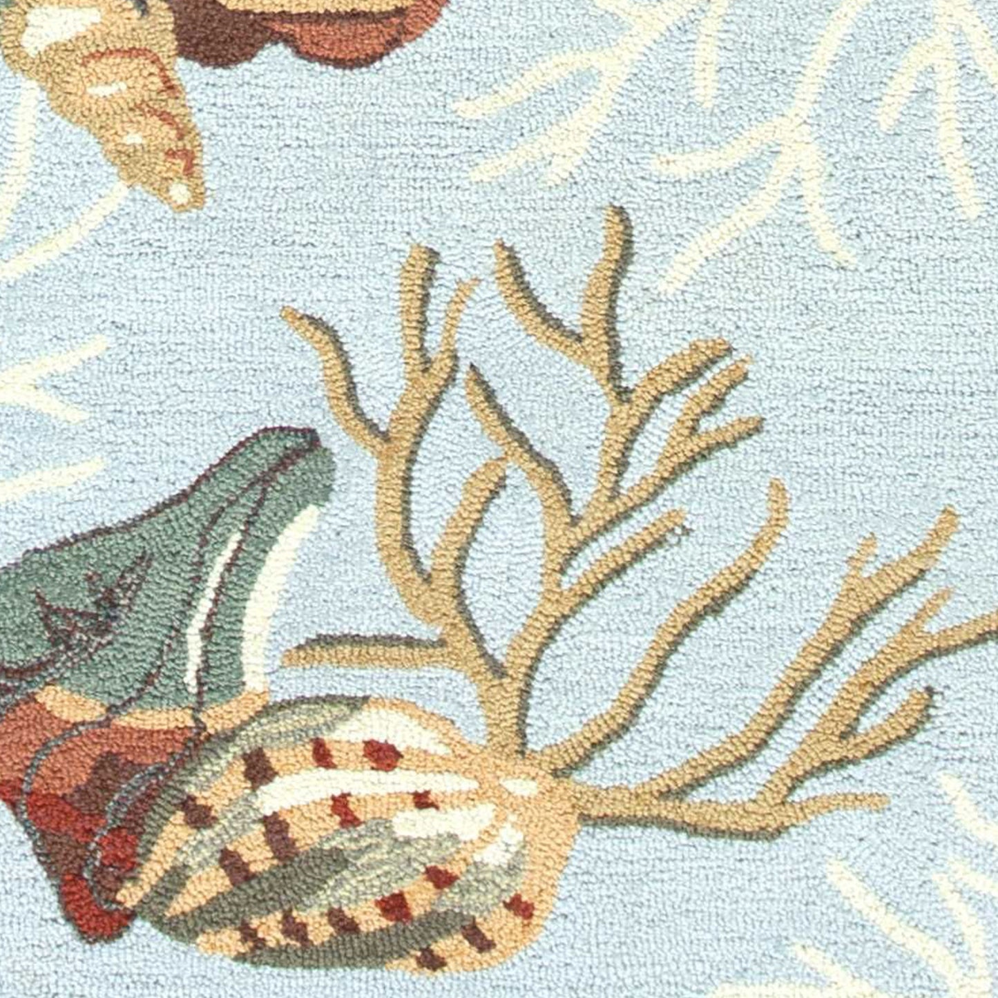 2' X 4' Blue Beige And Green Seashell and Coral Hand Tufted Area Rug