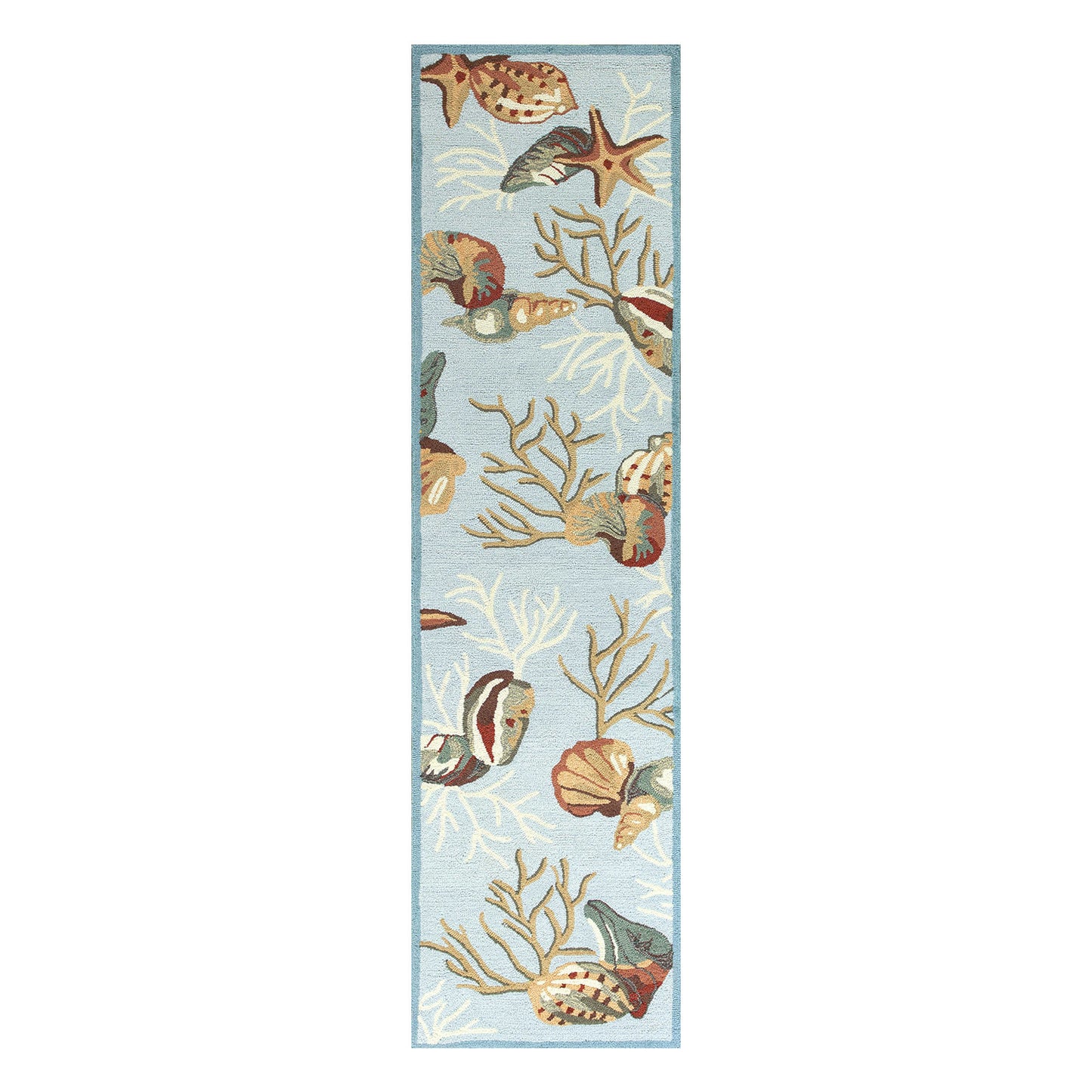 2' X 4' Blue Beige And Green Seashell and Coral Hand Tufted Area Rug