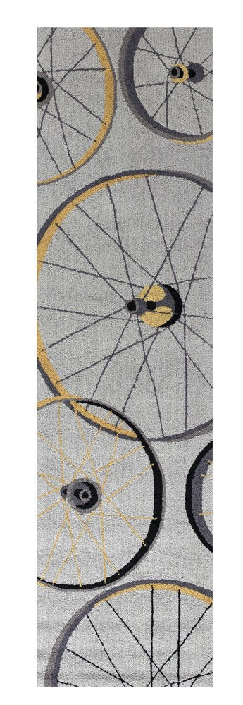 7' Gray Black And Yellow Abstract Geometric Hand Tufted Runner Rug