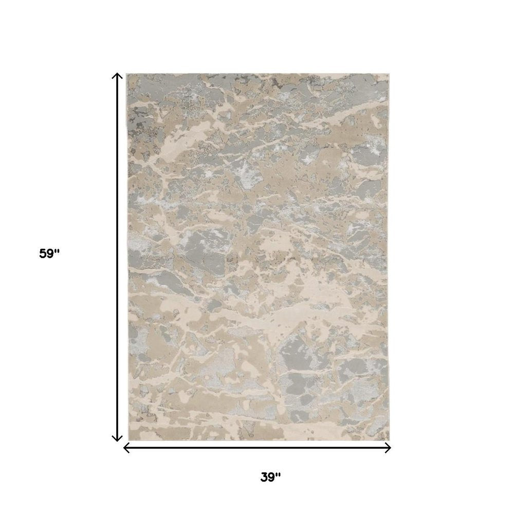 3' X 5' Sand Gray And Beige Abstract Area Rug