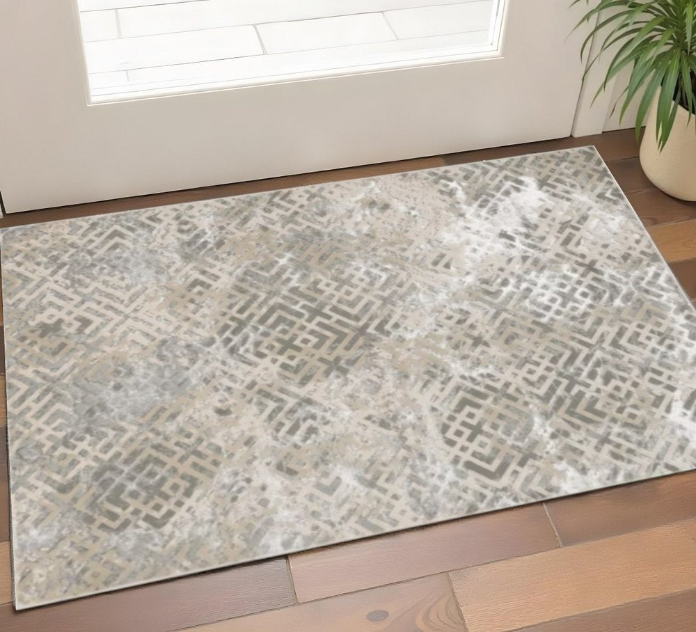 7' X 10' Sand And Light Blue Geometric Area Rug