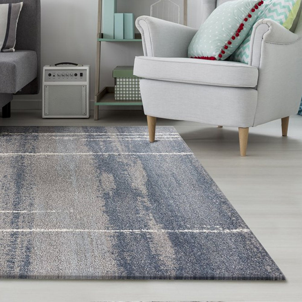 7' X 10' Blue And Gray Abstract Area Rug