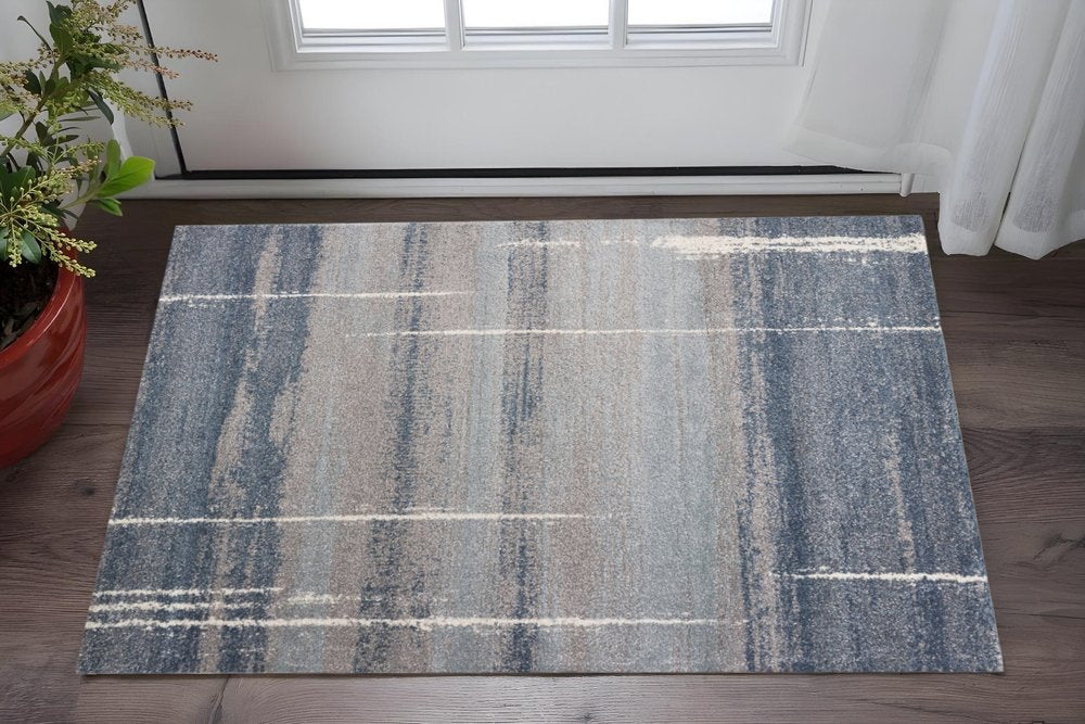 7' X 10' Blue And Gray Abstract Area Rug