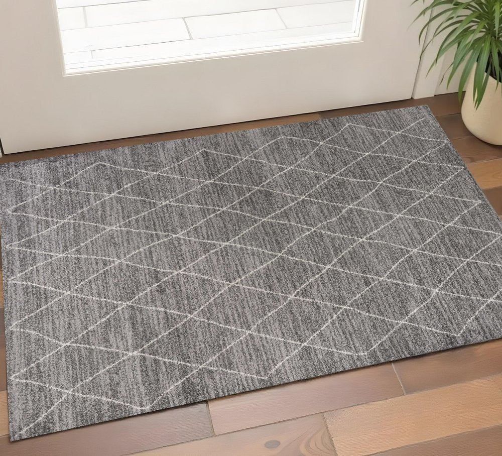 8' X 11' Gray And Ivory Geometric Area Rug