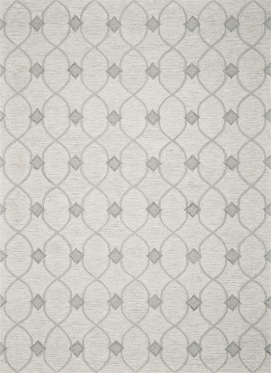3' X 5' Ivory And Gray Wool Ogee Hand Tufted Area Rug